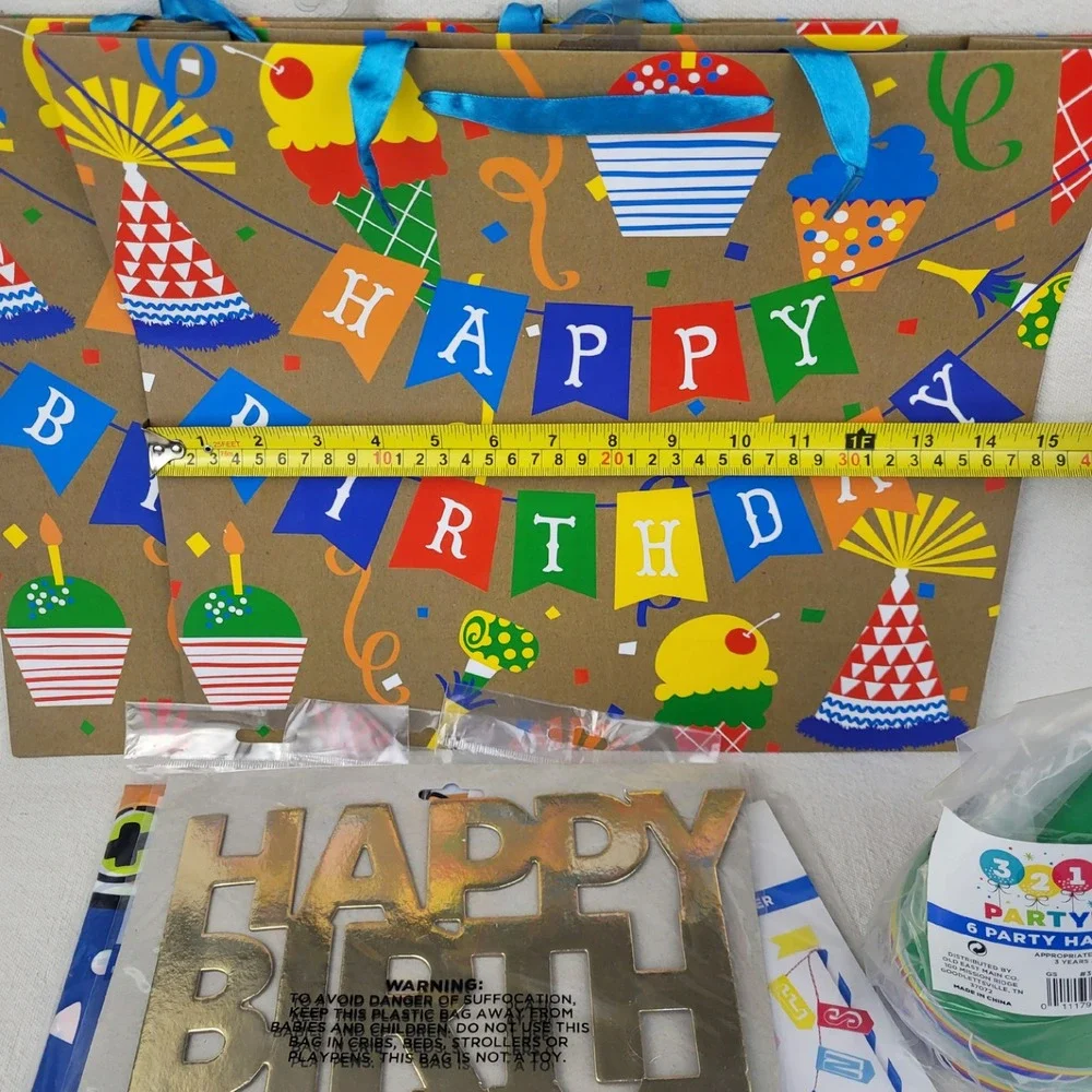 321‎ Party Birthday Supplies Bundle Tablecloths Cake Topper Hats Gift Bags Set